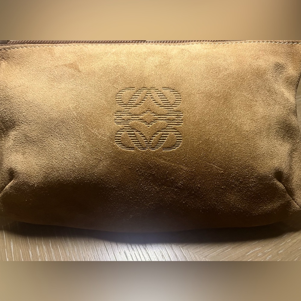 Loewe vintage suede pouch with logo embossed in suede on outside and in